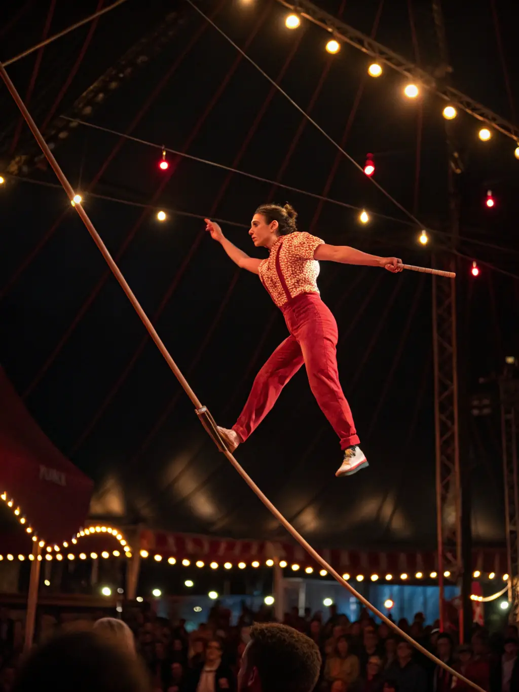 A stunning photograph of an acrobatic performance by CIRQUE EN RIVIERA, showcasing impressive feats of balance and agility.