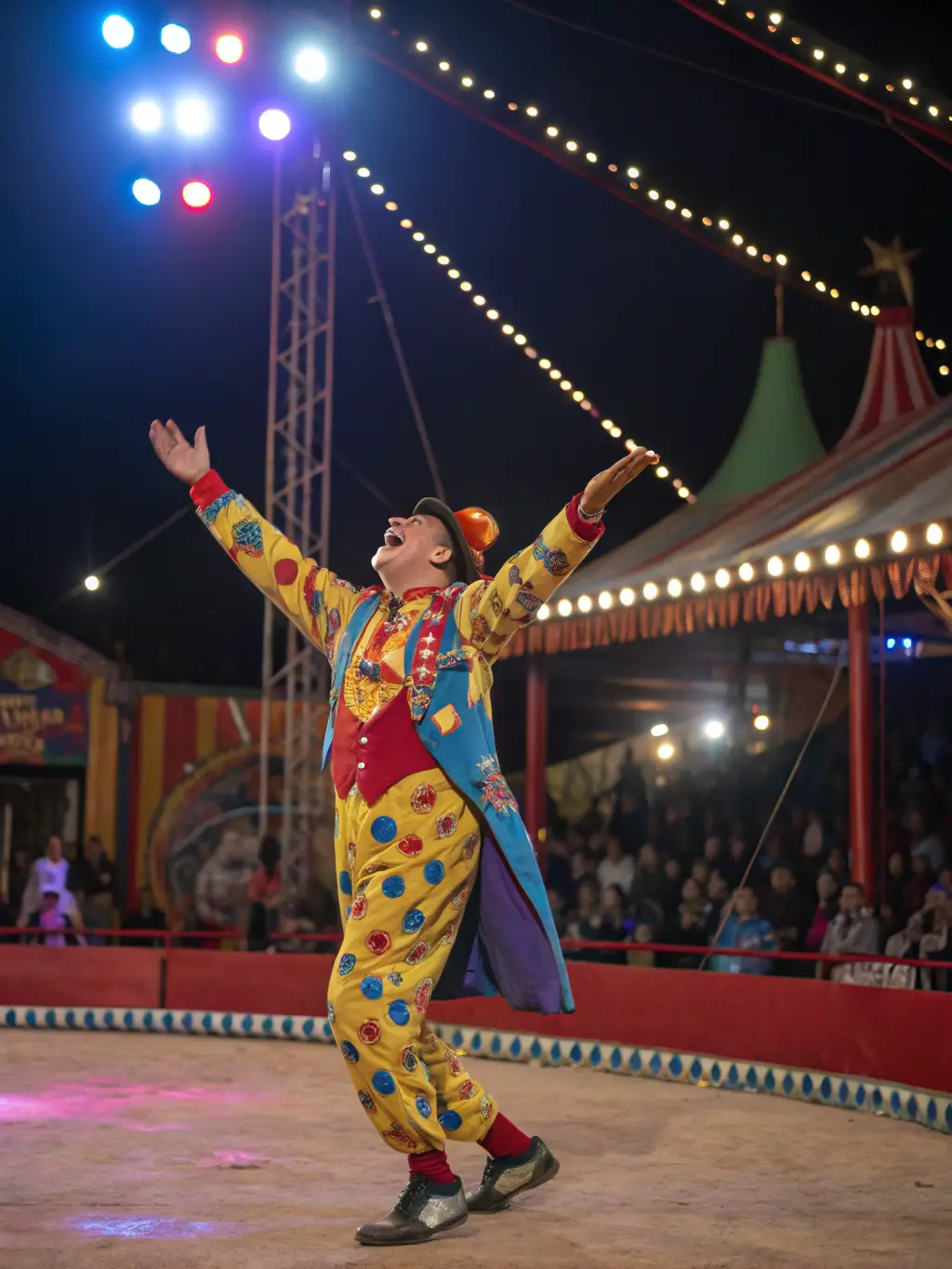 A captivating image of a clowning workshop at CIRQUE EN RIVIERA, with participants in costume and engaging in playful activities.